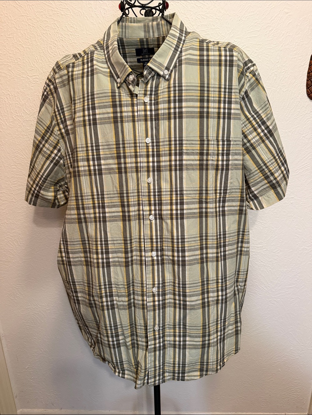 ⚽️⚽️⚽️BOGOHO⚽️⚽️⚽️George Plaid Button-Down Shirt - Light Green, Yellow, Gray-3XL